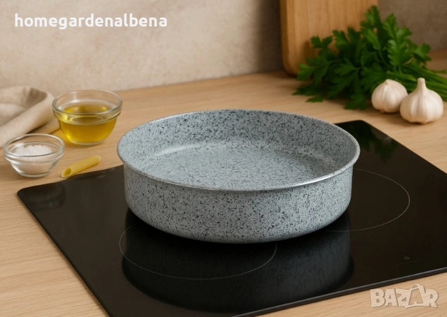 Кръгла тава Voltz Siena мраморно каменно керамично покритие алуминий светло сива