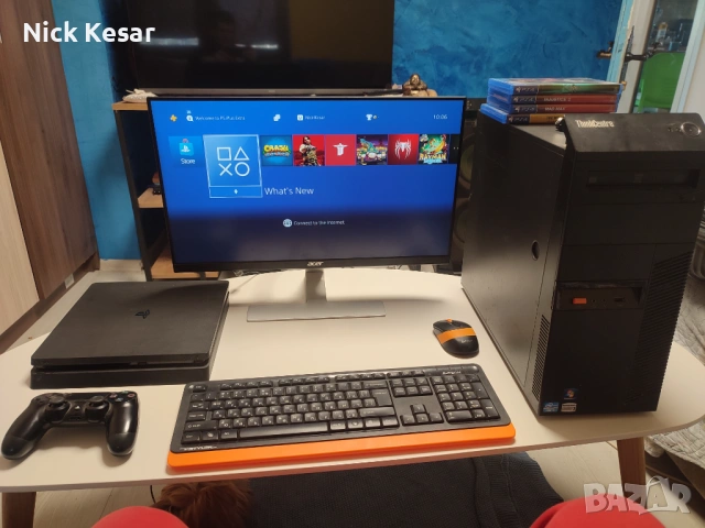 Playstation 4 + голям монитор + компютър