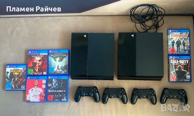 PlayStation 4 + джойстици + кабели + игра