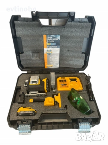 Лазерен 3D -  360 градуса нивелир с 2 батерии 12V 3 AH, 3 лъча, снимка 2 - Куфари с инструменти - 54064312