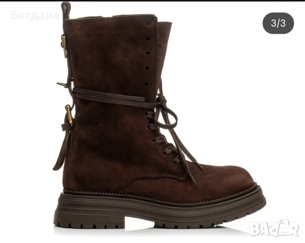 Кафяви боти естествен велур Aquamarineshoes, снимка 3 - Дамски боти - 54199824