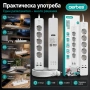 Разклонител Aerbes с 5 контакта 4 USB портове Type-C и 2м кабел, снимка 3