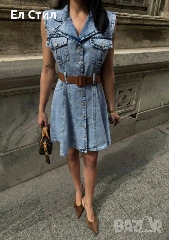 kd Рокля деним с колан, снимка 3 - Рокли - 54154080