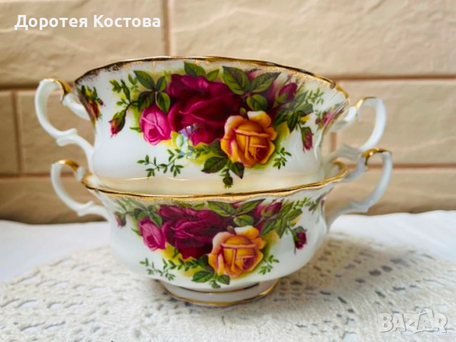 ROYAL ALBERT красиви купички от Англия от костен порцелан с 2 дръжки, снимка 5 - Антикварни и старинни предмети - 55227602