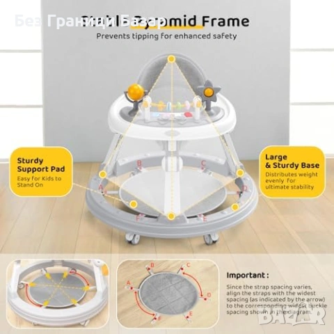 Нова Проходилка за бебе с табла колелца регулируема височина 6+ месеца, снимка 8 - Други - 54052913