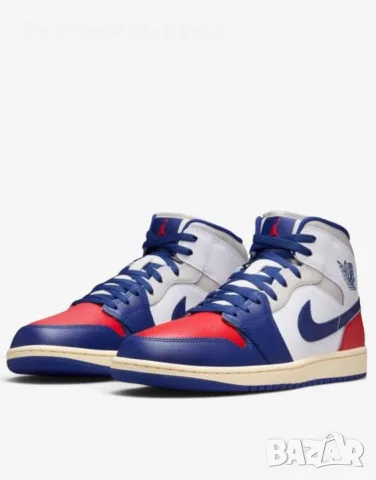 NIKE Air Jordan 1 Mid White / Blue Мъжки Маратонки👟Мъжки Баскетболни Спортни Обувки Код P2909