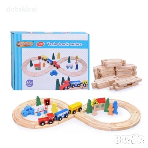 Дървен влак от 33 части - магнитен , снимка 2 - Влакчета, самолети, хеликоптери - 29738265