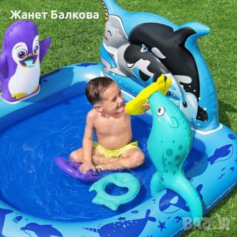 Надуваем детски басейн с морски животни, водни играчки и игра за хвърляне на халки, снимка 13 - Надуваеми играчки - 54868473