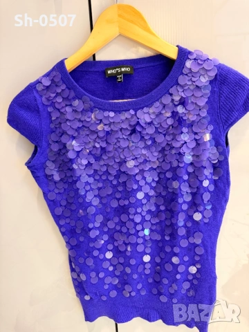 Пролетна блуза с пайети , снимка 2 - Тениски - 54368226