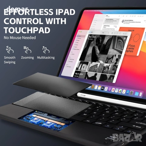 Калъф за iPad 10-то поколение с клавиатура, подвижен Multi-Touch тракпад, черен, снимка 5 - Таблети - 54227280