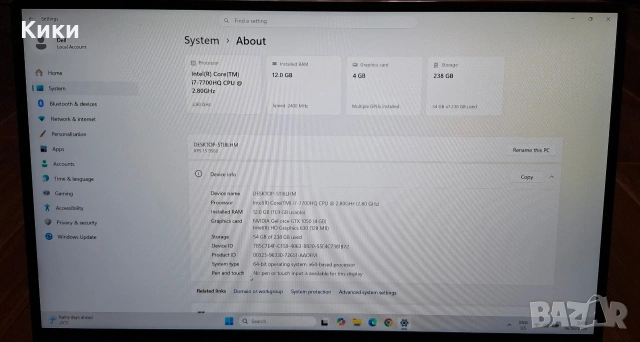 Лаптоп Dell XPS 9560 | I7 7700HQ | 12 GB RAM | 256 SSD | GTX 1050 4GB, снимка 4 - Лаптопи за работа - 54803379