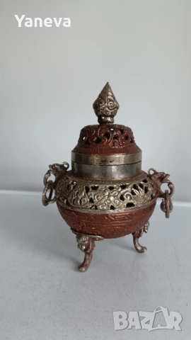 Тибетска , антична кадилница (съд за тамян), изработена от мед и месинг. , снимка 3 - Декорация за дома - 54151355