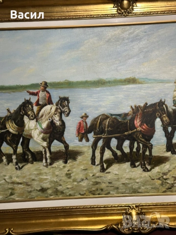 Огромна Картина масло, снимка 7 - Антикварни и старинни предмети - 54230236