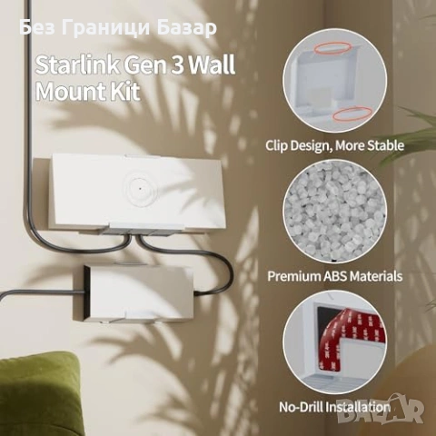 Нова Starlink Gen 3 стенна стойка за рутер и захранващ блок без пробиване с 3M лепенки, снимка 3 - Други стоки за дома - 54100933