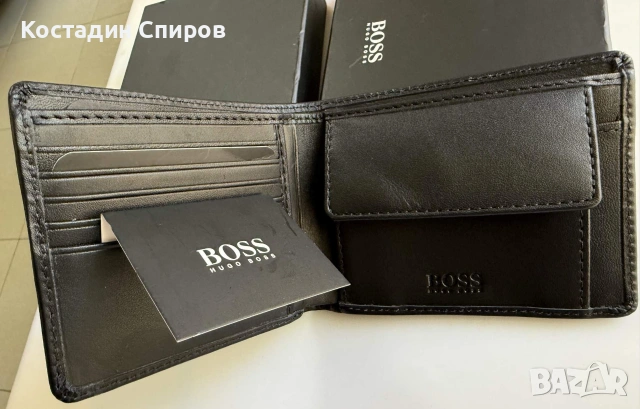 Черен мъжки кожен портфейл BOSS Asolo