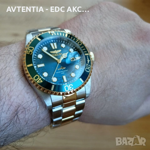 Часовник Invicta Prodiver 100м, механизъм Seiko/Hattori/TMI, корона на винт, 43мм, синьо-зелен