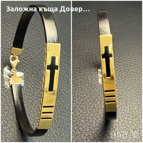 Силиконова гривна със златен кръст 585 14 карата zlatna grivna krast gold, снимка 5 - Гривни - 55149234