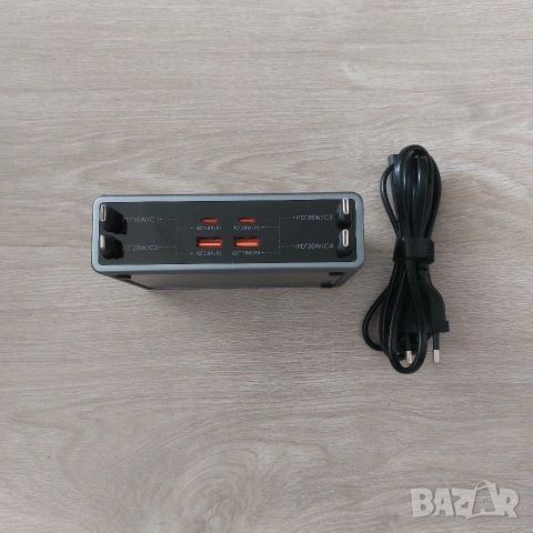 Мултифункционална GaN Зарядна Станция HATALKIN 105W • С 4 Разтегателни Кабела + 4 USB Порта 