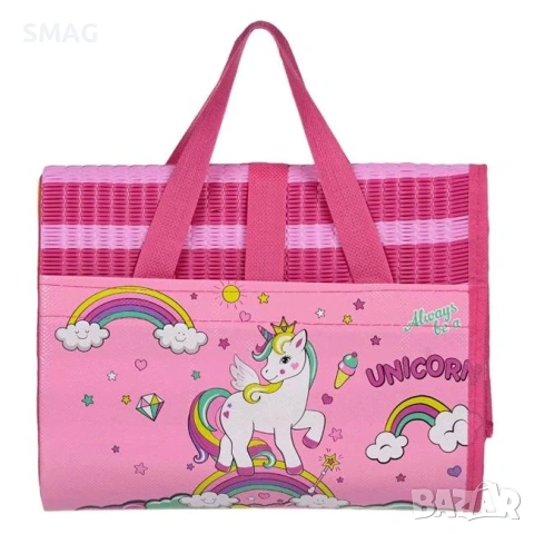 Детска плажна постелка розово-жълта с еднорог чанта_1209679, снимка 3 - Други - 54561126