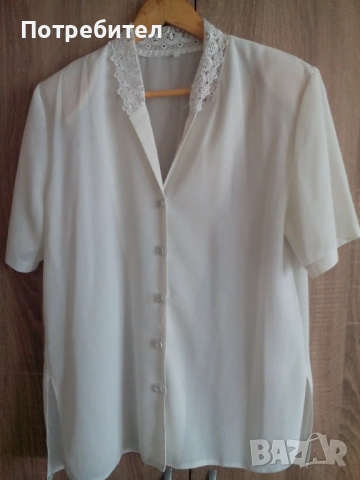 Дамска бяла риза къс ръкав № 48, снимка 2 - Ризи - 54250662