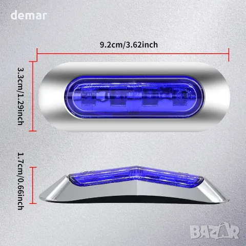 Комплект 10 LED габаритни светлини 12/24 V сини, водоустойчиви светлини за ремарке, бус, камион, снимка 6 - Аксесоари и консумативи - 55663903