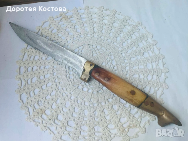Красив стоманен н0ж с месинг и глава на куче, снимка 2 - Антикварни и старинни предмети - 53989159