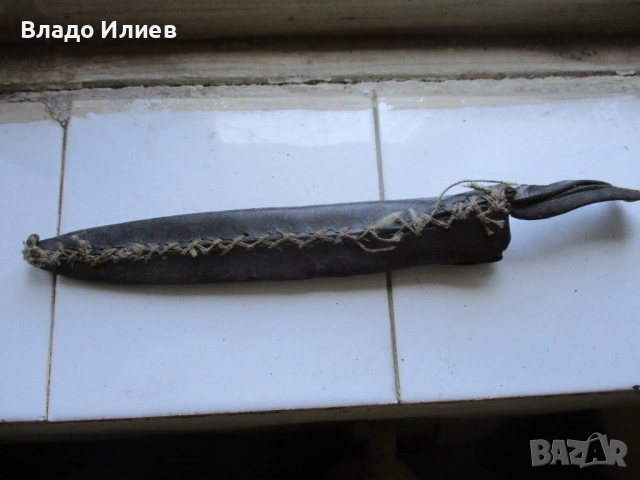 Автентичен  капански овчарски ръчно изработен  нож  на Евгений Таралежа с инкрустирана дръжка от рог, снимка 3 - Антикварни и старинни предмети - 54896489