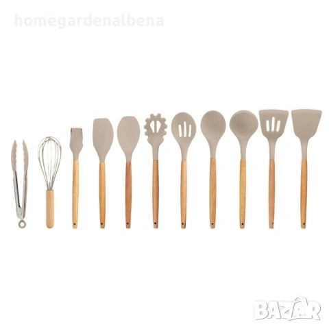 Комплект кухненски прибори Cheffinger 12 части силикон дървени дръжки термоустойчиви , снимка 12 - Прибори за хранене, готвене и сервиране - 54165838