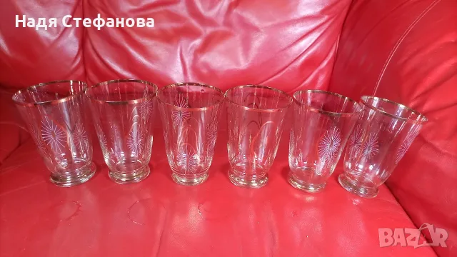 Страхотни ретро водни чаши, златни кантове, ръчно рисувани, 6 бр, снимка 7 - Чаши - 55365927