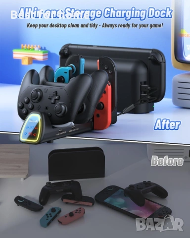 Nintendo Switch 2/1 за JoyCon, станция за зареждане на контролер, снимка 6 - Аксесоари - 54935546