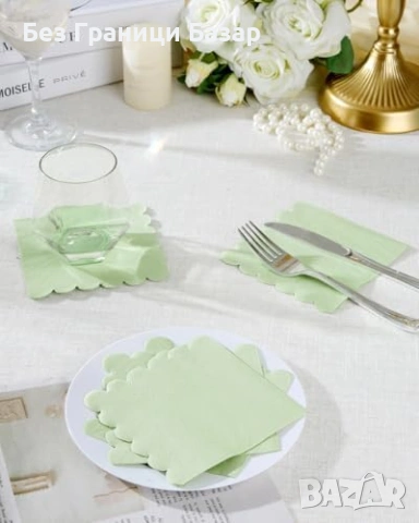 Нови Декоративни салфетки сейдж зелено 100 бр 2-пластови 25x25 за сватба рожден ден, снимка 5 - Декорация за дома - 54045965