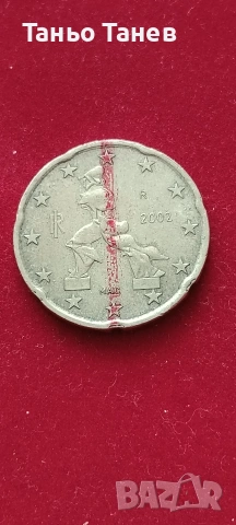 Рядък дефект на Италианска Евро монета от (20)цента-(2002г) 