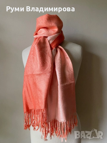 Оранжев шал от кашмир/ различни видове, снимка 3 - Шалове - 47002157