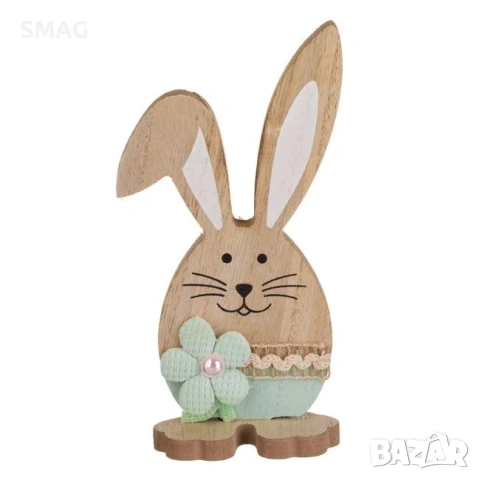 Великденско настолно дървено декоративно зайче с цвете, 8.5x4.5x17 см_1248342, снимка 5 - Декорация за дома - 54226647
