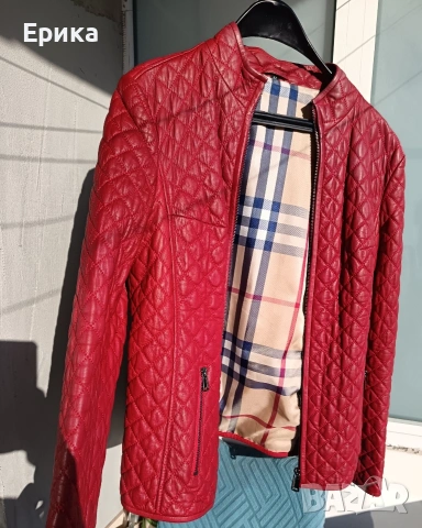 Червено кожено дамско яке естествена кожа , снимка 3 - Якета - 54332994