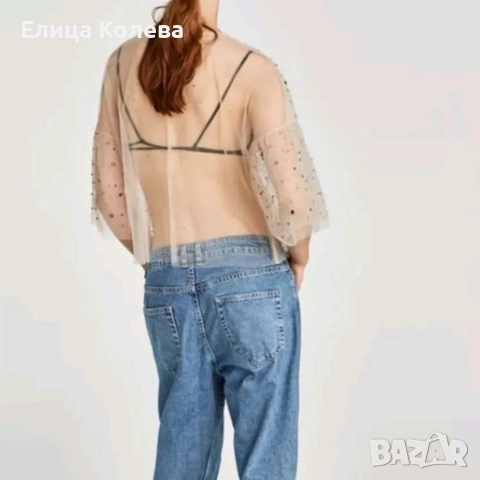 Zara размер М прозрачен топ с пайети, снимка 3 - Тениски - 54918505