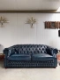 Chesterfield/Честърфилд Луксозен кожен диван –тъмносин, снимка 1