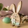 Великденско настолно дървено декоративно зайче с цвете, 8.5x4.5x17 см_1248342, снимка 3