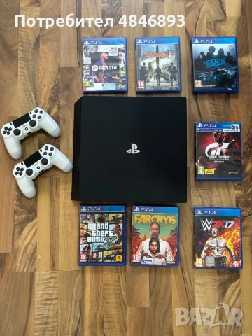 PS4 Pro 1TB + 2 джойстика + 7 игри