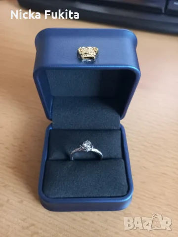 Годежен пръстен 14К бяло злато с GIA диамант 0.33 ct, снимка 2 - Пръстени - 55303697