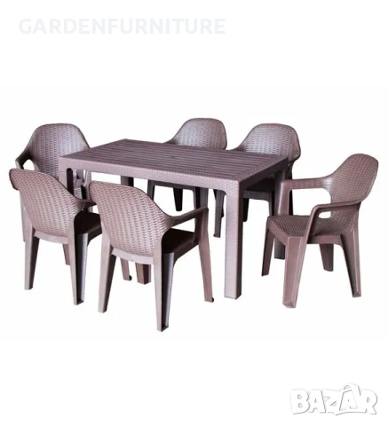 Комплект маса + 6 стола или 4 стола ратан 4 цвята и размери маси 