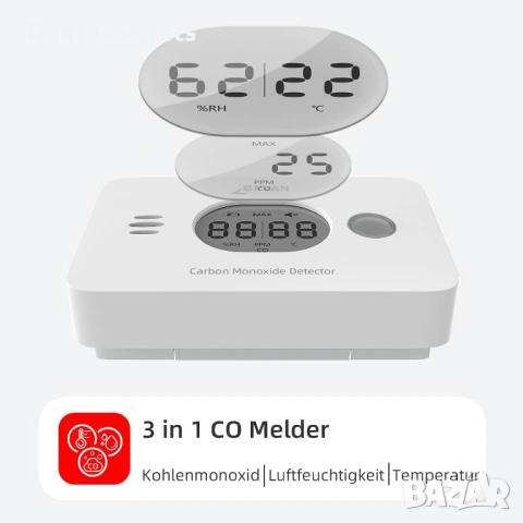 CPVAN Wireless 3-in-1 Carbon Monoxide Detector – CO детектор с температура и влажност, снимка 2 - Друга електроника - 54527058
