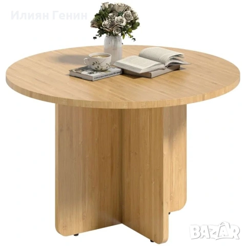 Кръгла масичка за кафе HOMCOM, бамбукова холна маса, снимка 8 - Маси - 54900477