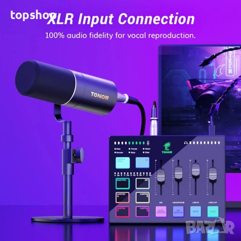 Нов Гейминг аудио интерфейс и миксер TONOR TX310 – RGB, XLR, за стрийминг , снимка 2 - Ресийвъри, усилватели, смесителни пултове - 54560274