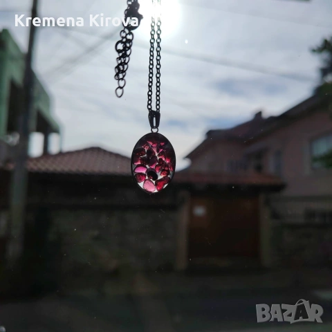Дамски комплект от естествени камъни гранат и стомана. Колие и гривна. Бижута Луди гъби., снимка 2 - Бижутерийни комплекти - 55222212