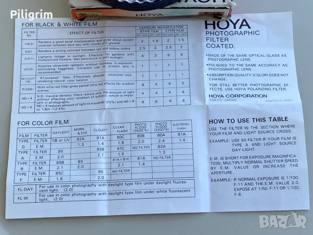 Цветовият преобразуващ филтър Hoya 85C, Япония., снимка 4 - Обективи и филтри - 55300879