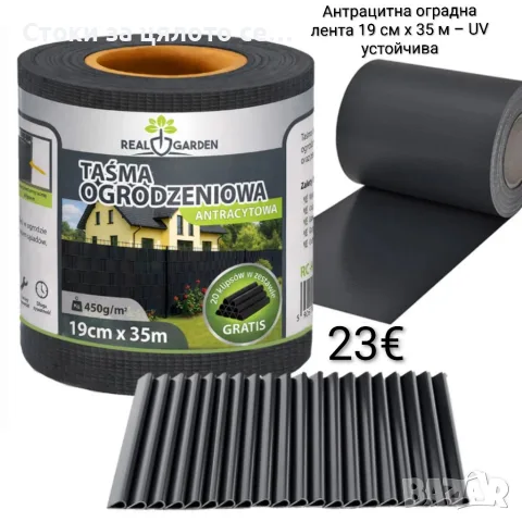 Антрацитна оградна лента 19 см x 35 м – UV устойчива