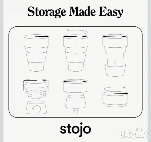 Нова сгъваема чаша Stojo (24 oz) от Платинен медицински LFGB Силикон – Черна, снимка 12 - Чаши - 55695125