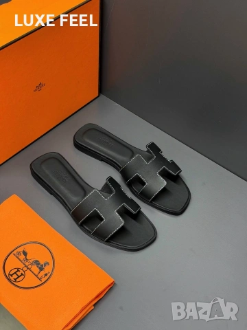 Hermes ✨ Естествена Кожа с Кутия Дамски Чехли , снимка 3 - Чехли - 55226859