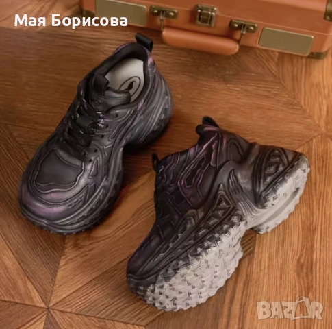 Сникърси на супер платформа естествена кожа, снимка 5 - Маратонки - 54082264